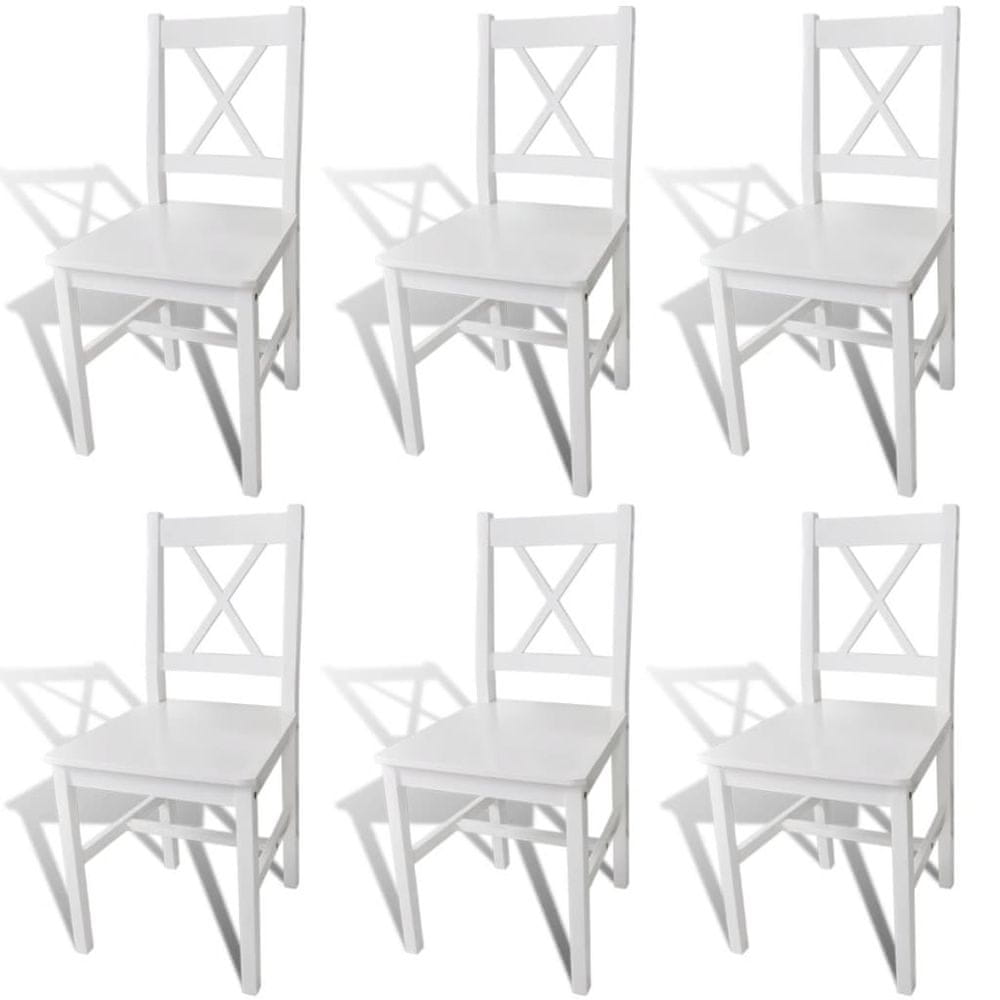 Petromila vidaXL Jedálenské stoličky 6 ks, biele, borovicové drevo